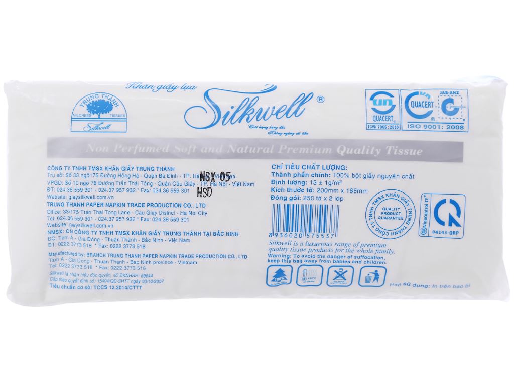Khăn giấy lụa rút SILKWELL 2 lớp 250 tờ 20x18.5cm