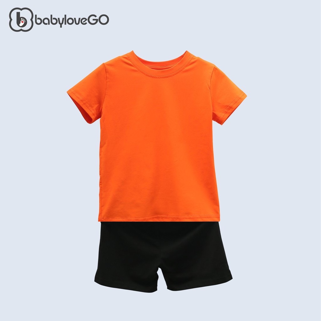 Đồ bộ áo thun trơn quần short BabyloveGO 100% cotton sợi thoáng mát cho bé từ 8-38kg