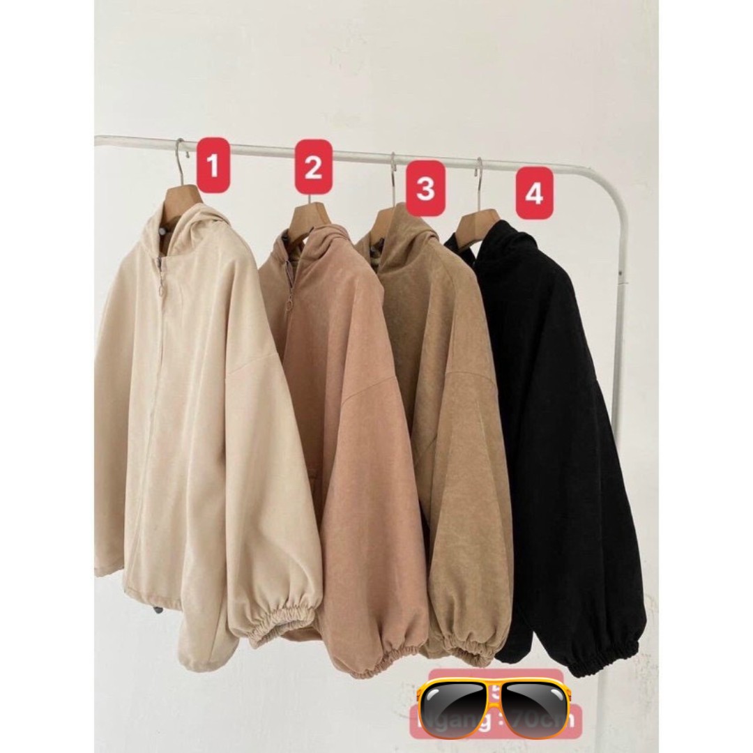 Áo Khoác Nữ Trơn  Vải Chất Da Lộn 2 Lớp  Dày Form Cánh Giơi Nón Rộng Mặc 4 Mùa .TP