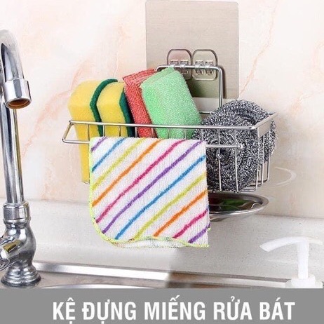Kệ giỏ inox đựng dụng cụ rửa chén bát dán tường kèm khay hứng nước