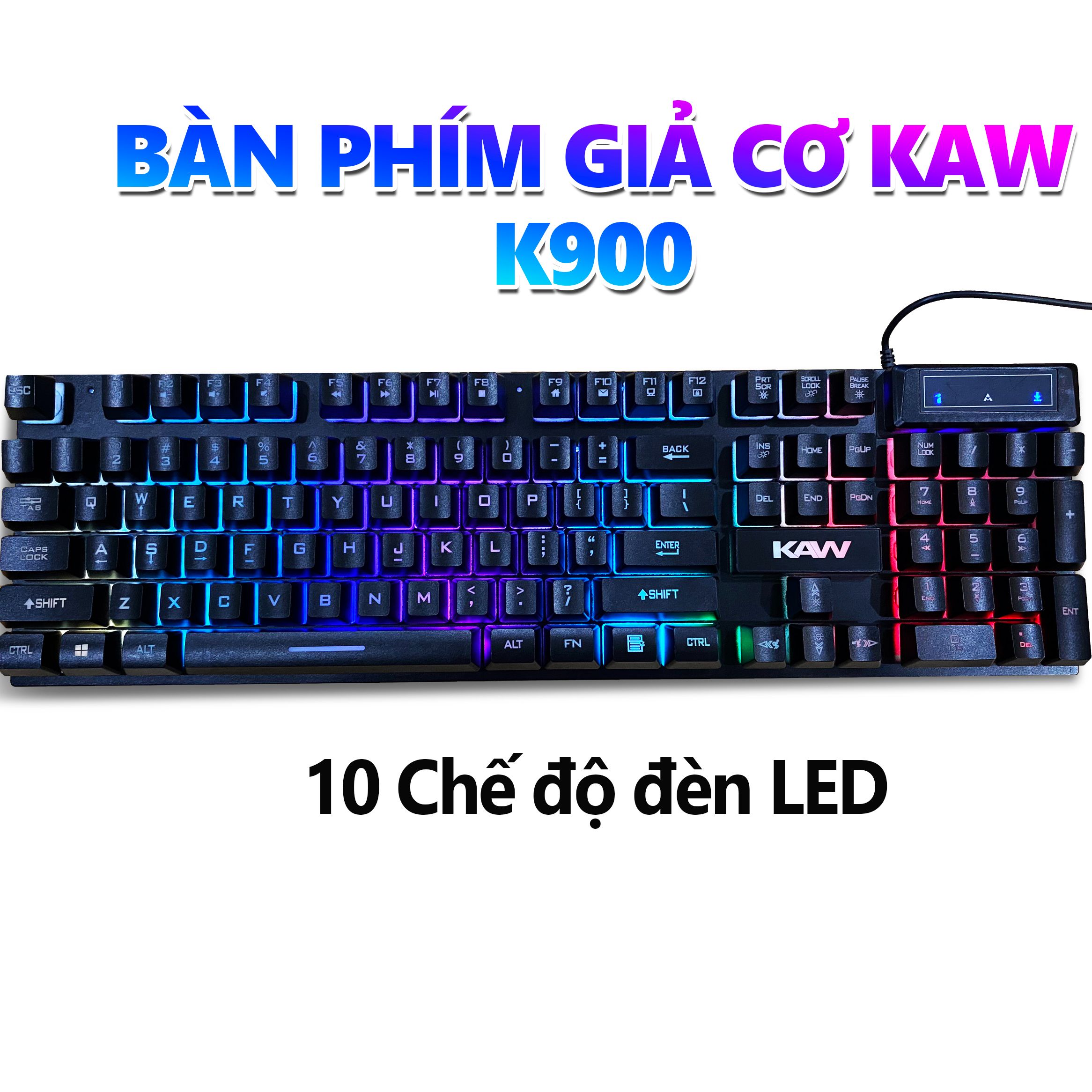 Bàn Phím Giả Cơ - Keyboard Chơi Game - Bàn Phím Kaw K900 Có 10 Chế Độ LED, Bàn Phím Máy Tính Với 104 Phím Full Phím. Bảo Hành Uy Tín 2 Năm