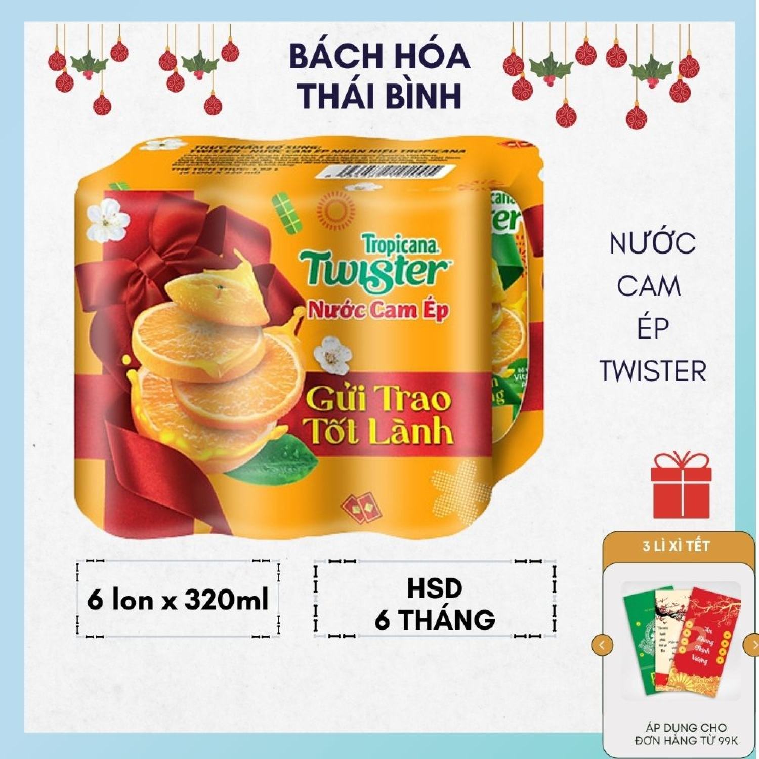 Lốc 6 lon Nước cam ép Twister x 320ml