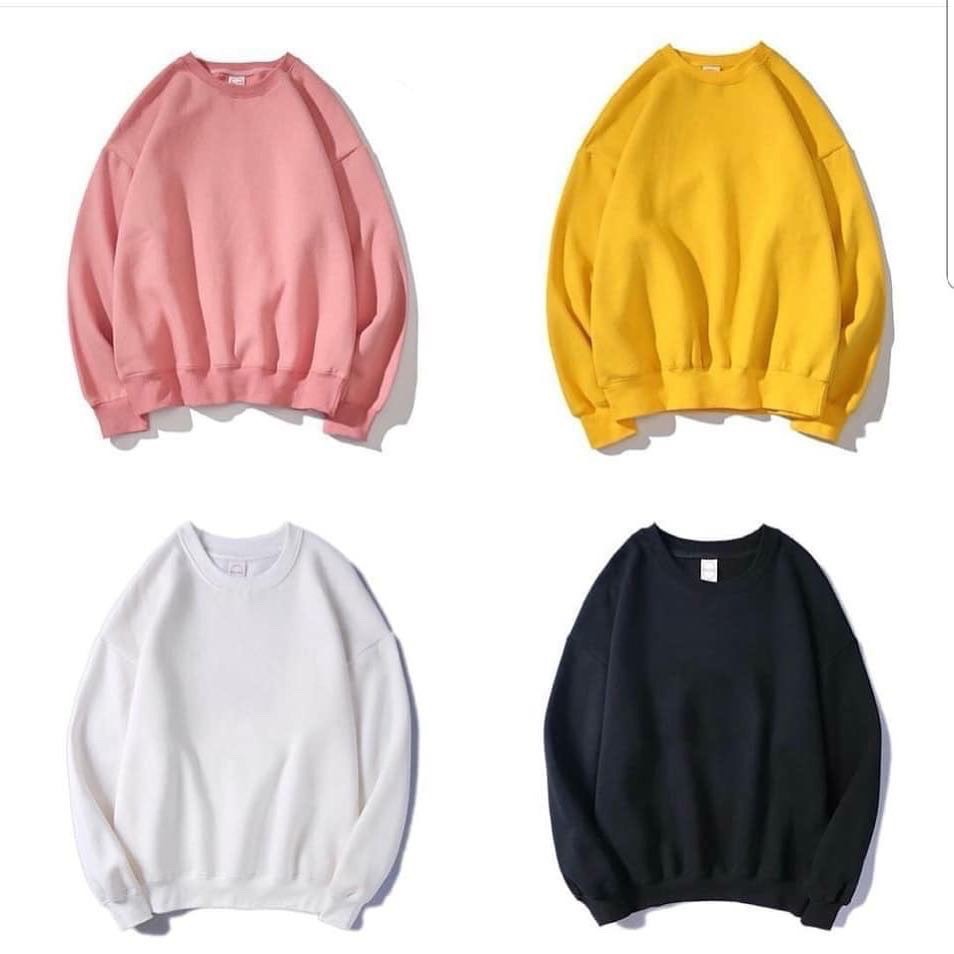 [Hoàn Tiền 15%] Áo Sweater Nỉ Bông Tay Dài Trơn Basic Unisex Nam Nữ