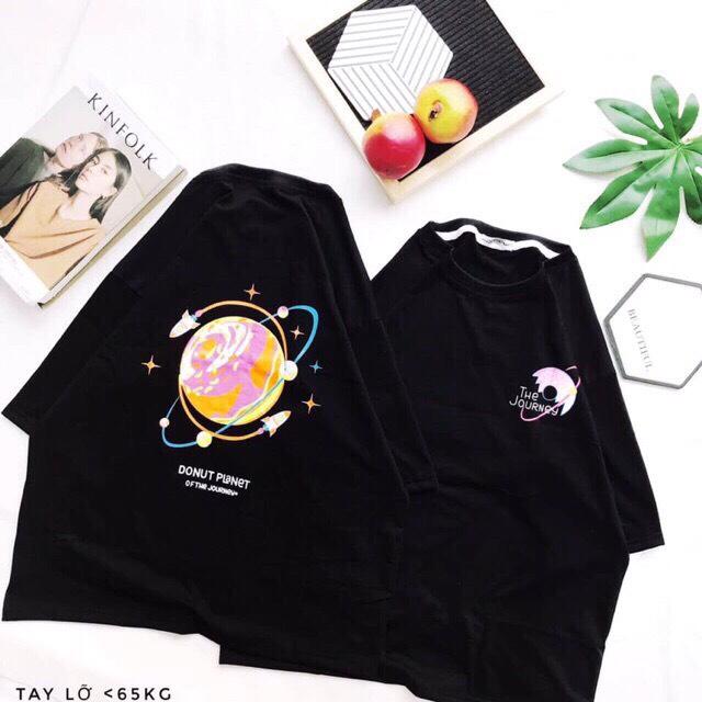 Áo Thun Form Rộng In Chữ DONUT PLANET Kết Hợp Hình Vũ Trụ Unisex Châu Âu TTSL0275