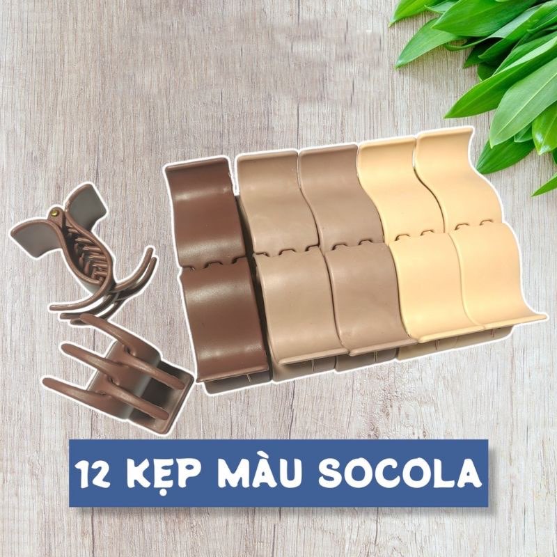 ( SIÊU DẺO) Set 12 Kẹp tóc càng cua 5 răng nhám màu socola- HOT HIT