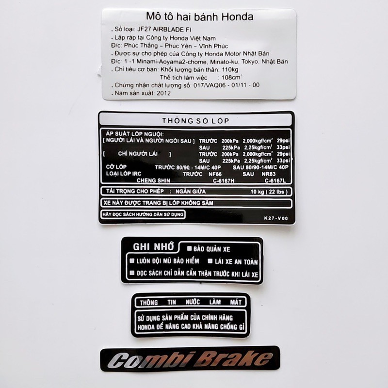 Tem thông số dành cho xe AirBlade Fi đời 2010-2014