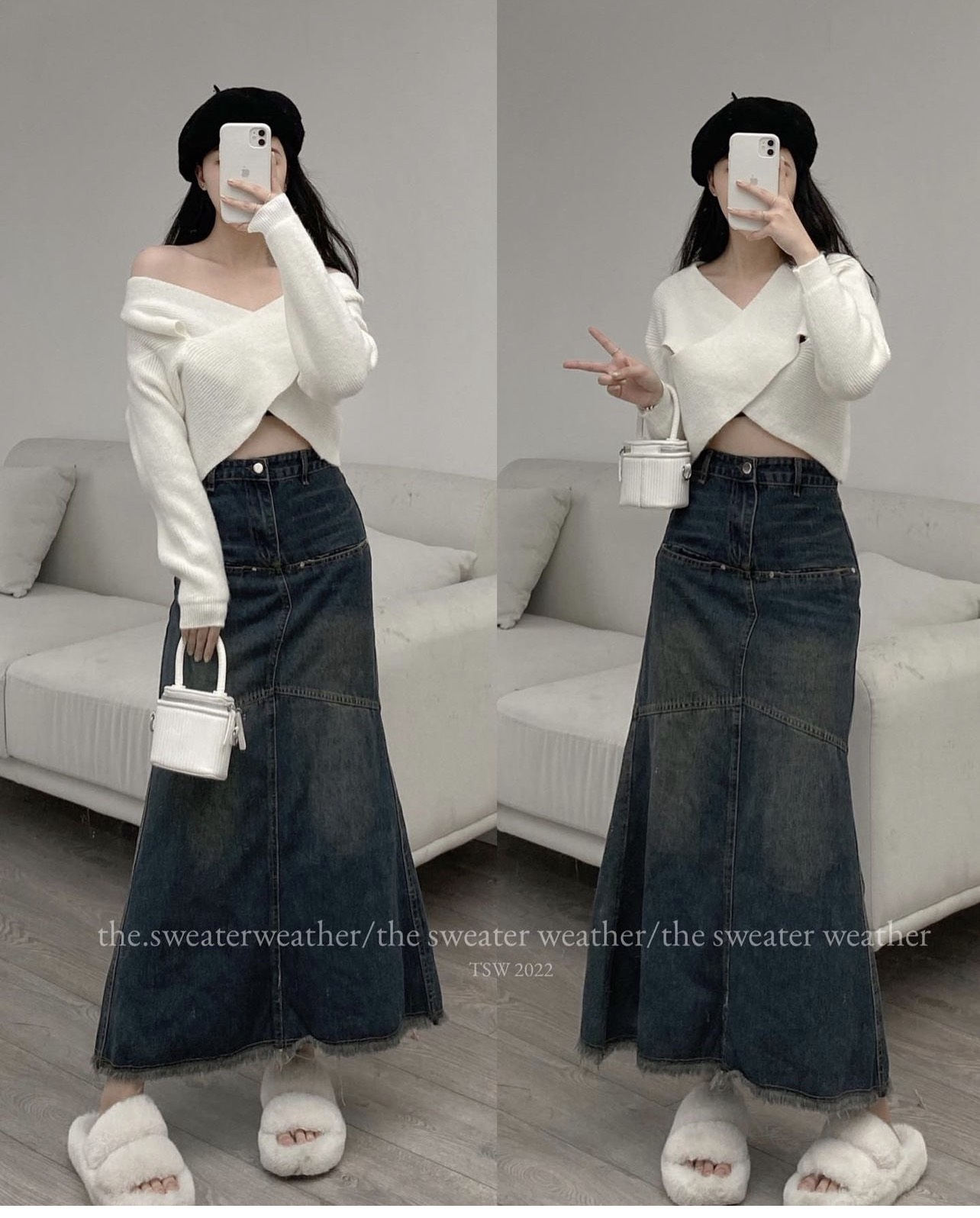 Chân váy jeans maxi đuôi cá dáng dài cv6857