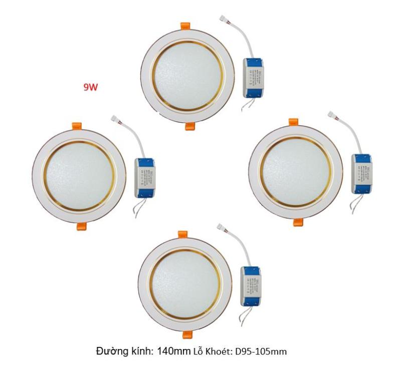 Combo 4 bộ đèn Led âm trần viền vàng 9W 3 màu 3 chế độ HG