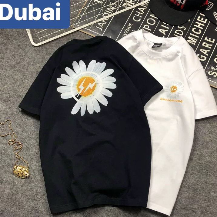 ÁO THUN TEEN NAM NỮ UNISEX PHOM FORM RỘNG TAY LỠ ĐEN HOA CÚC HÀN QUỐC HOT TREND MỚI NHẤT - DUBAI FASHION