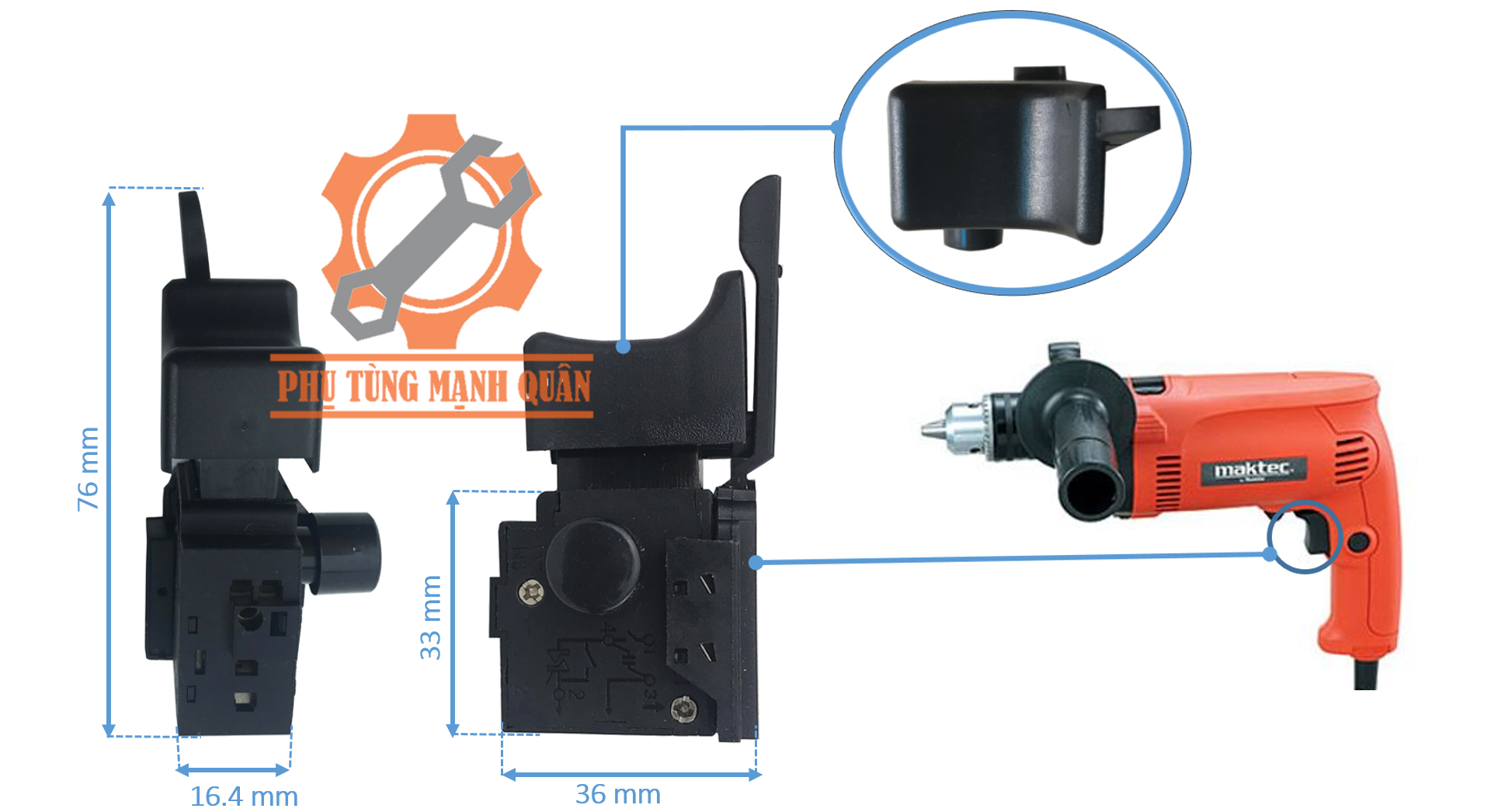 Công tắc máy khoan Maktec đầu 13mm, MT811, MT 811.