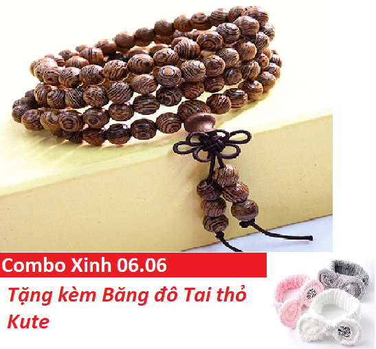 [HCM][Deal Combo 06.06] Vòng tay 108 Hạt Trầm hương Thời trang - Tặng kèm Băng đô Tai thỏ Siêu Kute dành cho Các bạn Nữ