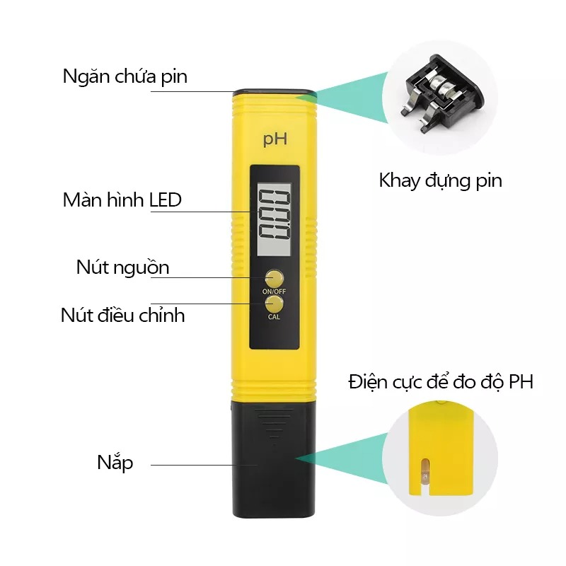 Bút Đo Độ PH - Máy Đo Độ PH Của Nước Cao Cấp Có Màn Hình LED, Có Hộp Đựng, Đo Nhanh, Chính Xác Nước Uống, Nước Máy, Hồ Cá, Bể Cá