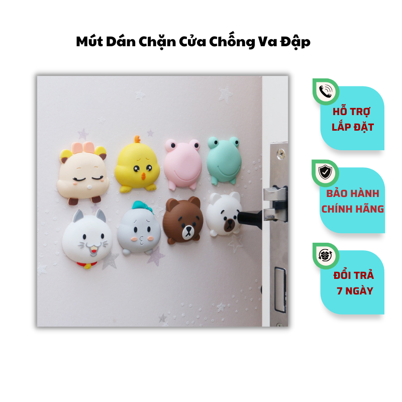 Miếng Silicon hình thú dán tường chặn cửa chống va đập