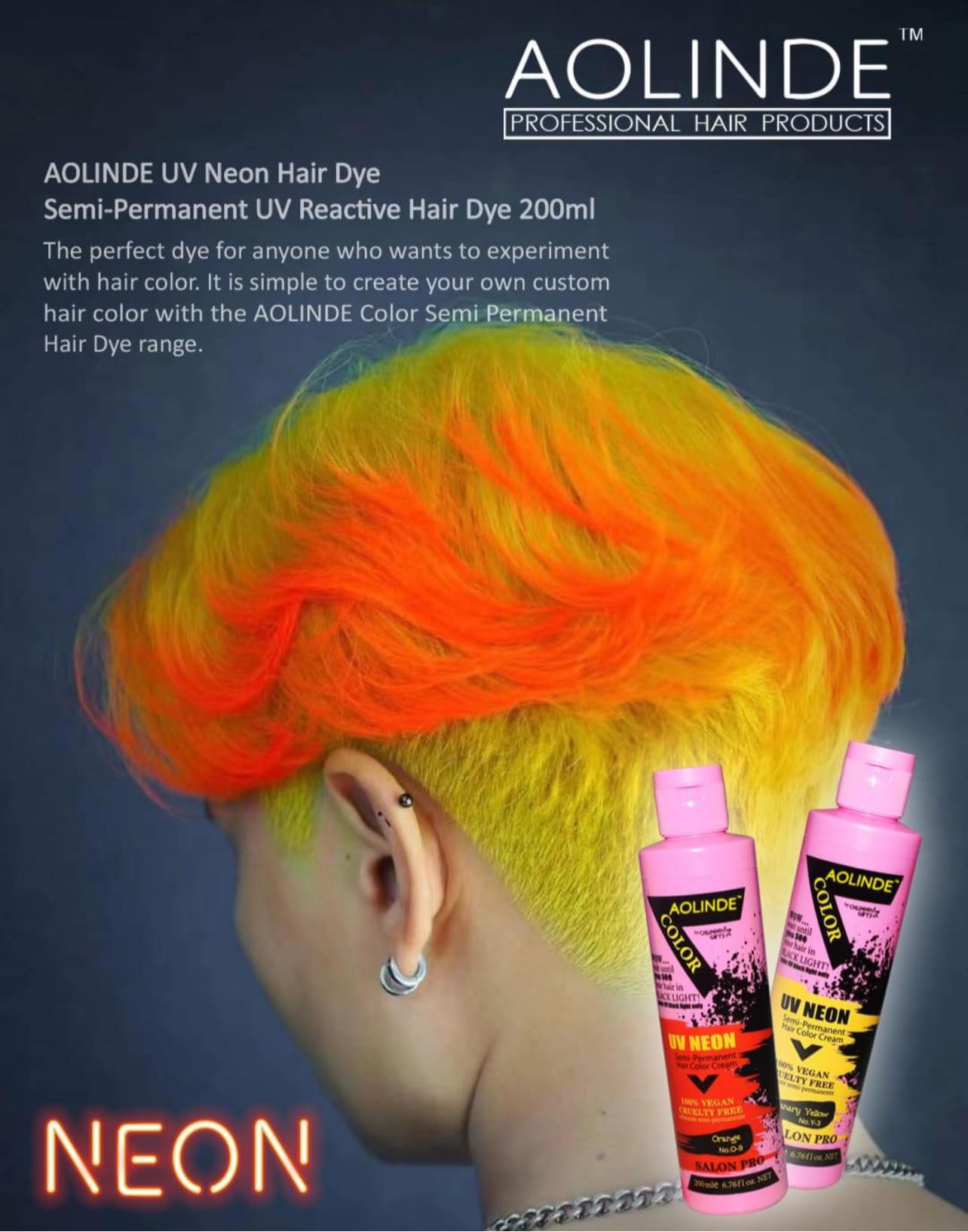 HIGHLIGHT HIGHLIGHT Dye AOLINDE UV NEON 200ML NO O9 ORANGE  BOTTLE