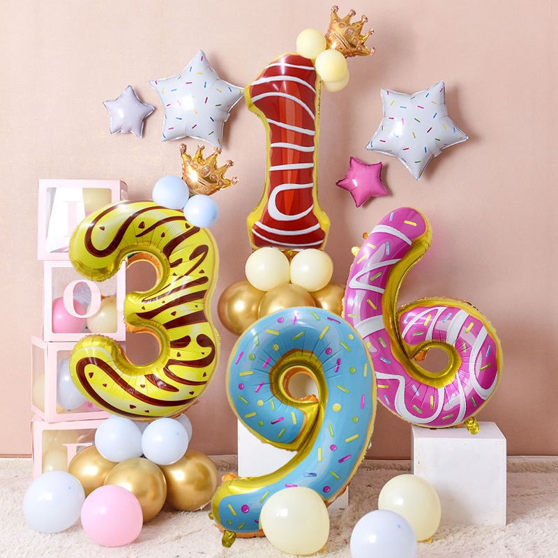 Bóng số sinh nhật họa tiết bánh donut (80cm)