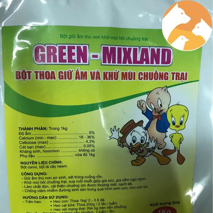 Green Mixland [1 kg] bột rắc chuồng Giữ ấm thú non, khử mùi chuồng trại vật nuôi