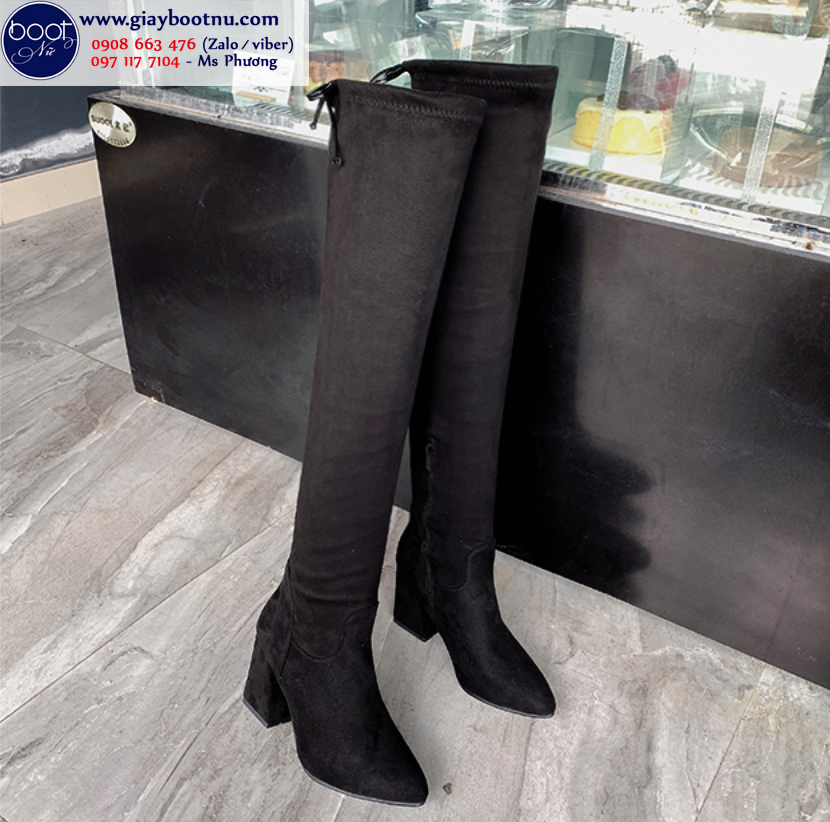 Boot nữ cổ cao gót vuông ngang đùi da lộn GCC0802