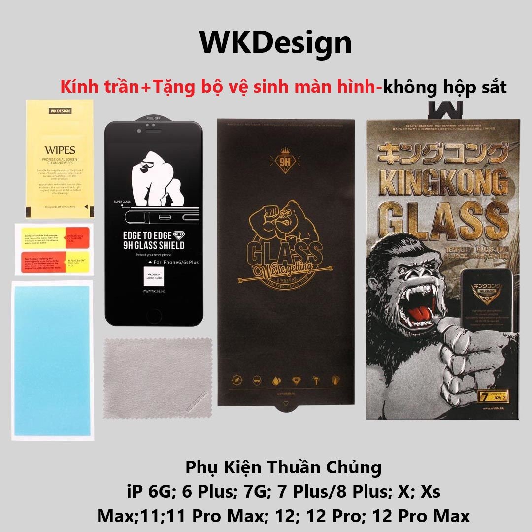 [HCM]Miếng dán kính cường Lực IP 3D WK KingKong (KHÔNG HỘP) dành cho iPhone 6 6Plus 6s 6sPlus 7 7Plus 8 8 Plus X Xs Xr XsMax ip11 ip11 pro ip 11promax,12mini,12,12 Pro,12Promax,13,13mini,13Pro,13Promax-TẶNG BỘ VỆ SINH MÀN HÌNH CHÍNH HÃNG.