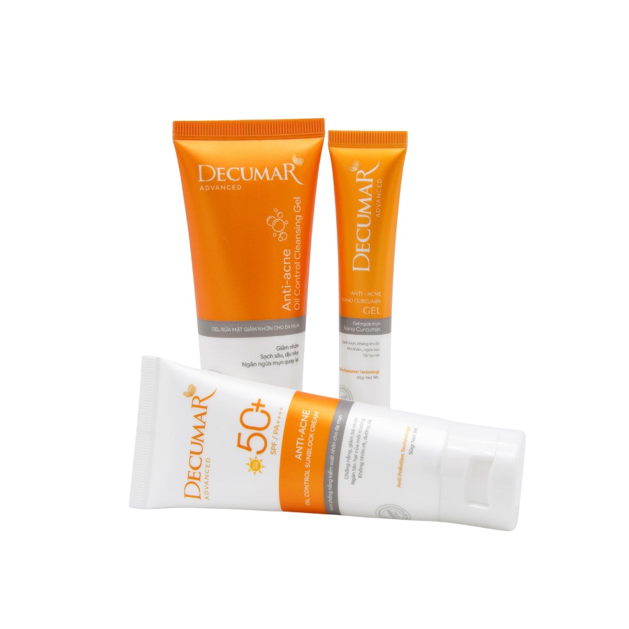 Combo 3 sản phẩm ngừa mụn toàn diện Decumar Advanced (Gel rửa mặt+Gel mụn+Kem chống nắng) - ngochancosmetics