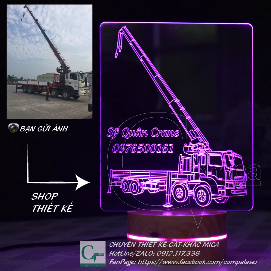 LED lamp Mica 3D truck models crane excavator, car hook according to requirements