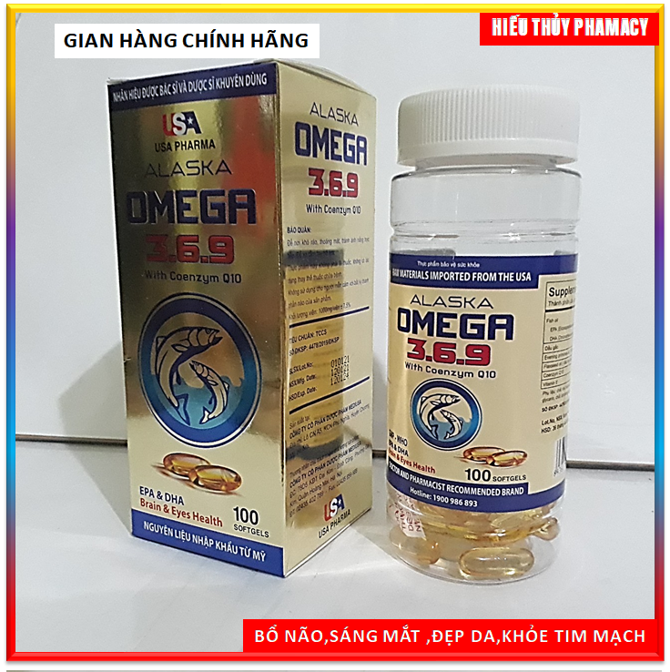 Viên uống Dầu Cá Hồi  Alaska Omega 369 Bổ Não, Tăng Cường Thị Lực, Giảm Nguy Cơ Mắc Bệnh Tim Mạch lọ 100 viên