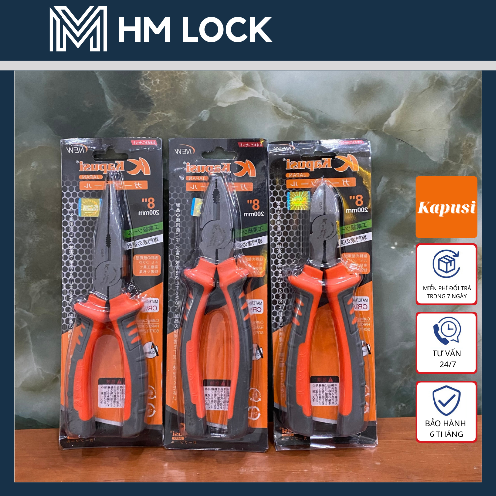 Combo 3 bộ kìm kapusi 8 inch cao cấp - kìm nhọn, kìm điện, kìm cắt - hàng chuyên dùng - hm lock