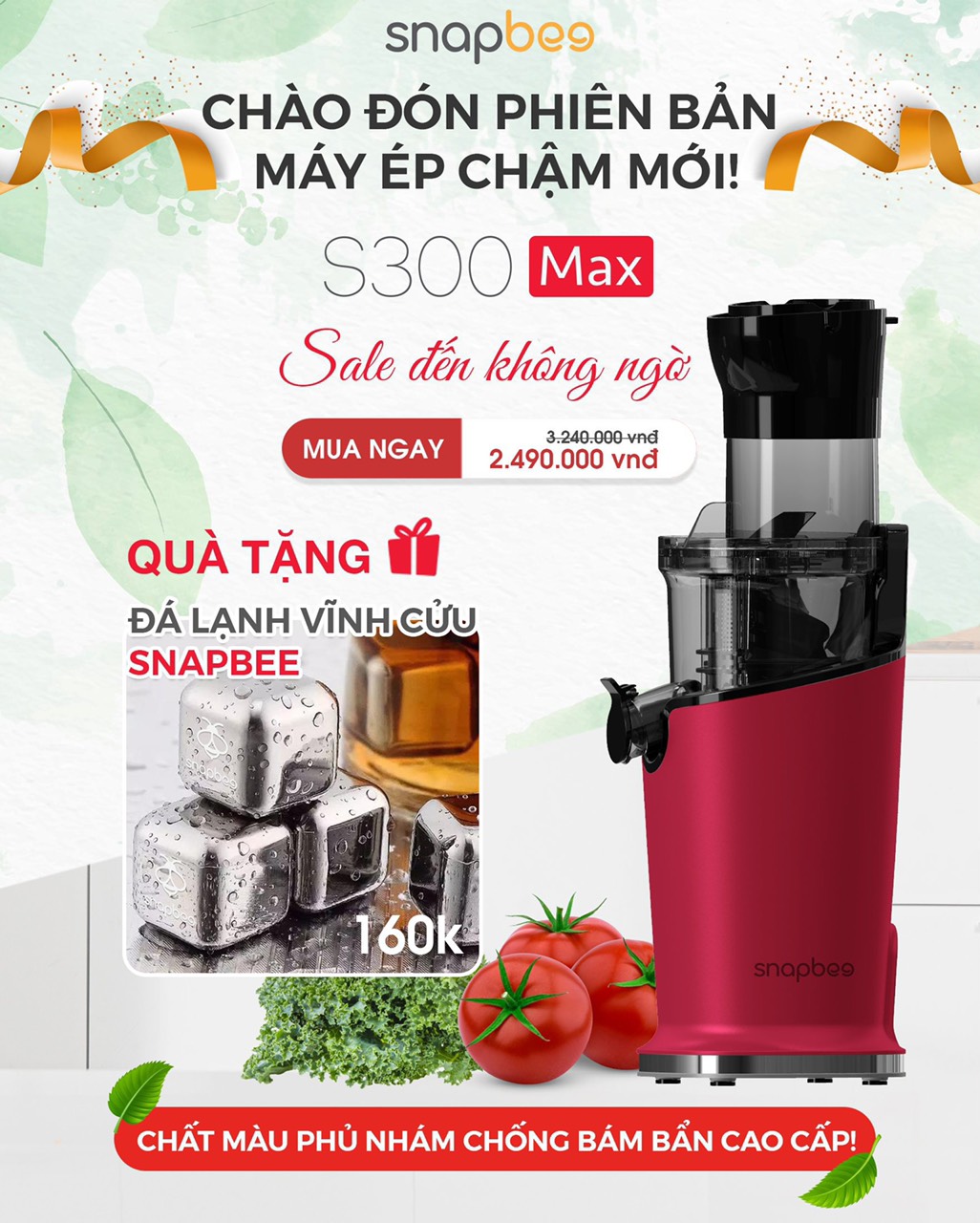 (Phiên bản mới-BH 24 tháng) Máy ép chậm Snapbee S300 ép siêu kiệt