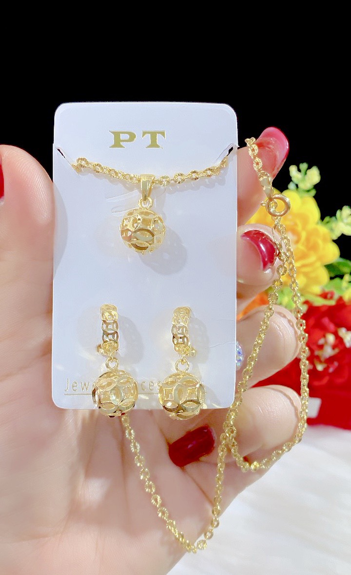 Combo dây chuyền bông tai nữ mạ 18k cao cấp P106