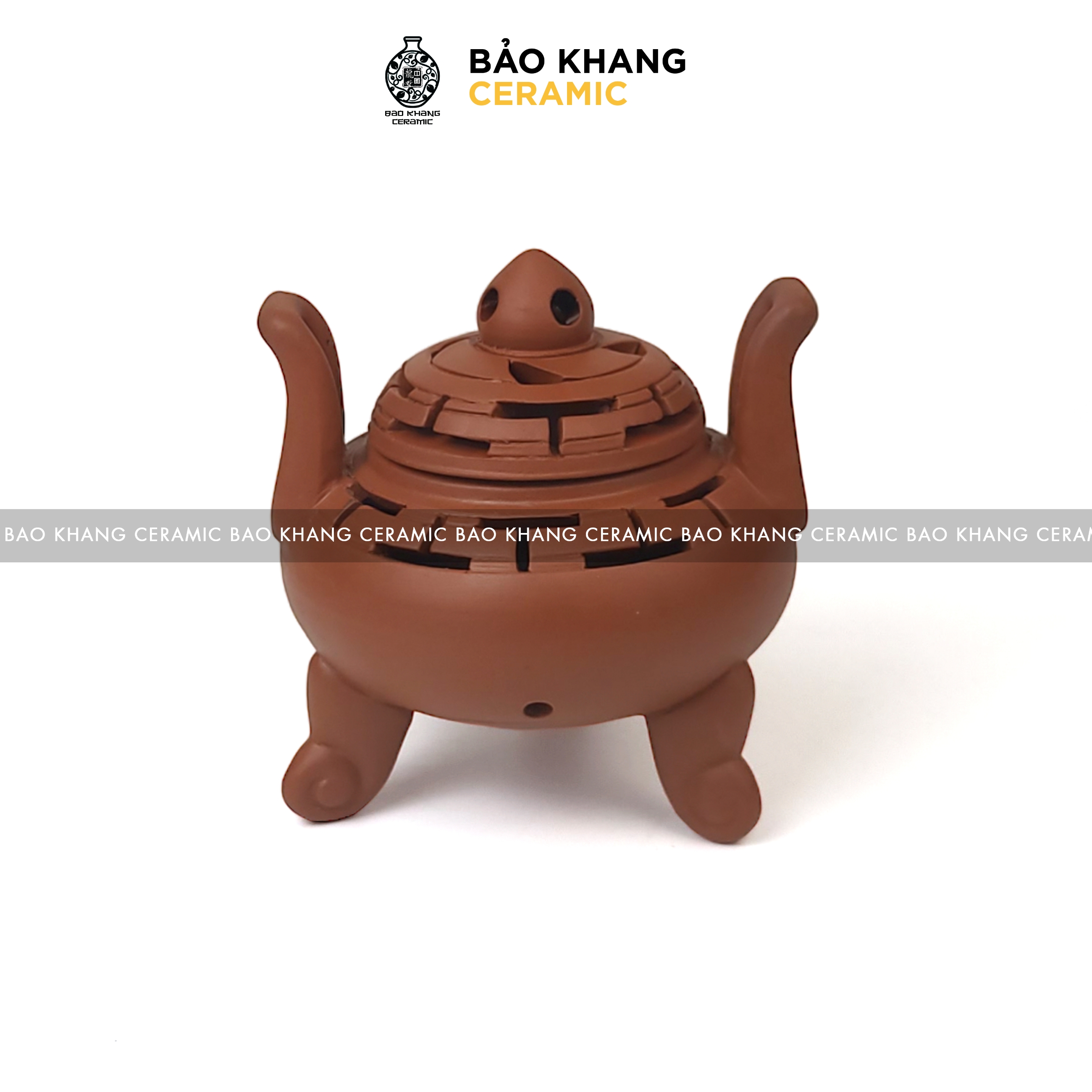Lư đốt trầm đất tử sa gốm sứ Bát Tràng Bảo Khang