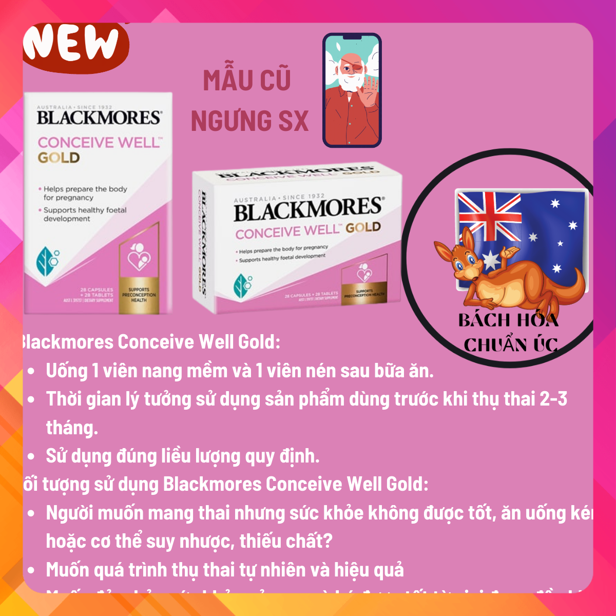 [Hàng chuẩn Úc] Combo Thụ Thai 3 món TĂNG THỤ THAI BỔ TRỨNG SĂN CỌP CON (Menevit + Hàu Oyster Plus + Blackmores Conceive Well Gold)