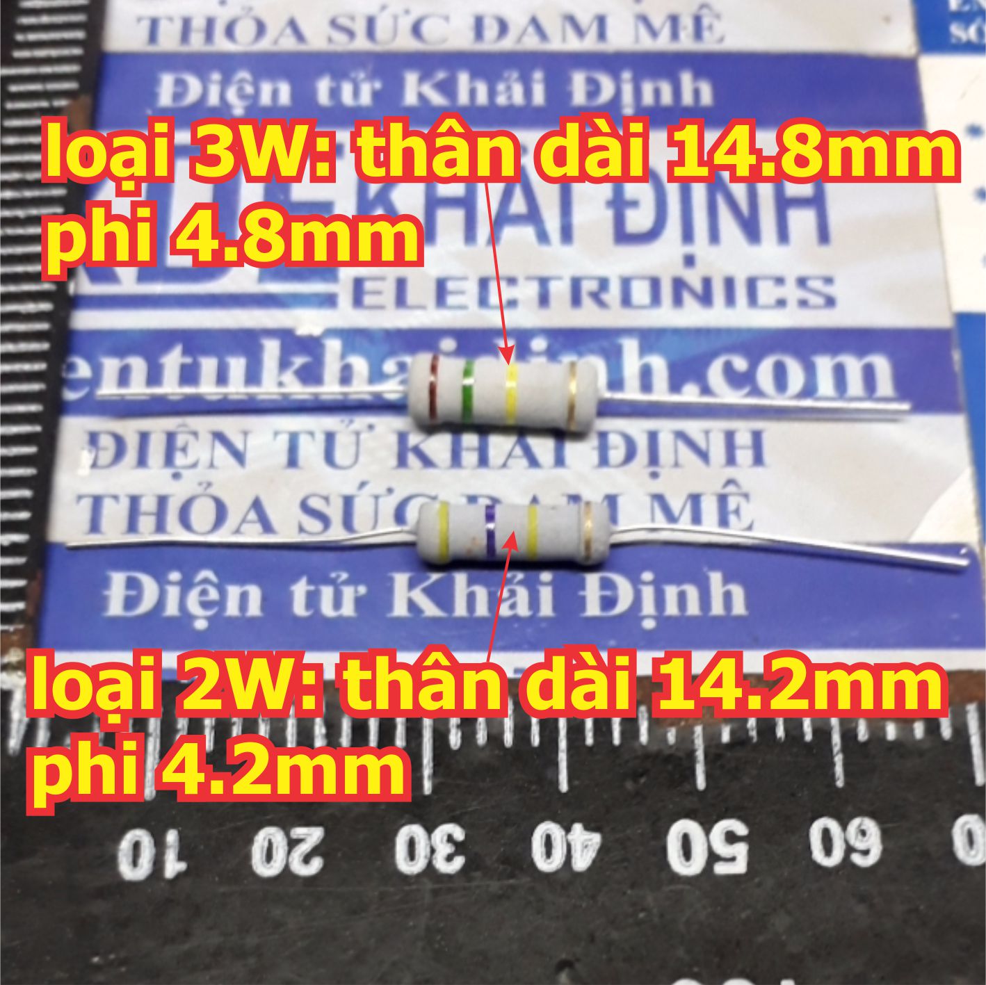 combo 30 con điện trở 2W, 5% (4 vạch màu) các giá trị từ 75 Ohm ~ 3.9k Ohm (gói 30 con cùng loại) kde1011