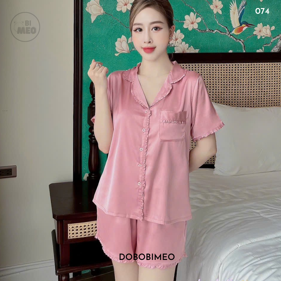 Đồ bộ pijama quần đùi nữ tính - Lụa Latin [L-2XL] - DBB00074