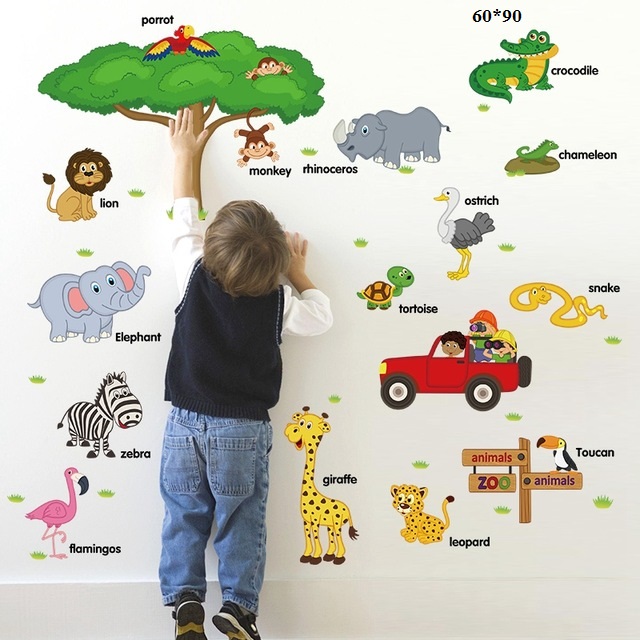 Decal dán tường thú tiếng anh 01