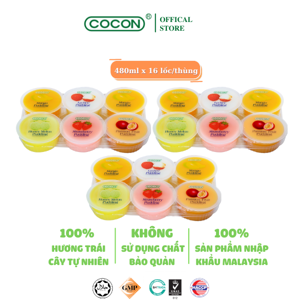 Combo 3 Lốc Thạch 6 Chén Trái Cây Cocon (480g x 3 Lốc)
