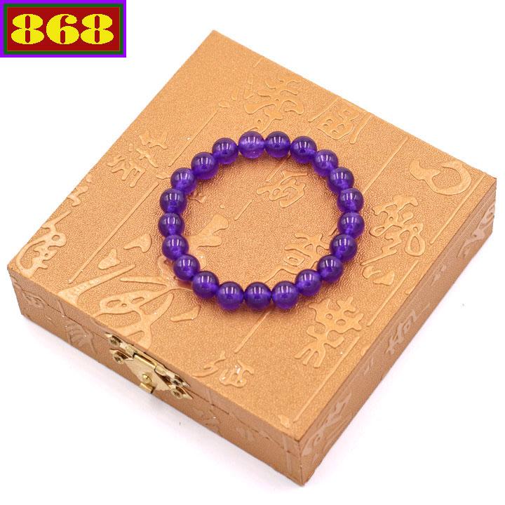 Vòng đeo tay chuỗi thạch anh tím 8 ly 21 hạt kèm hộp gỗ - Chuỗi đeo tay đá phong thủy