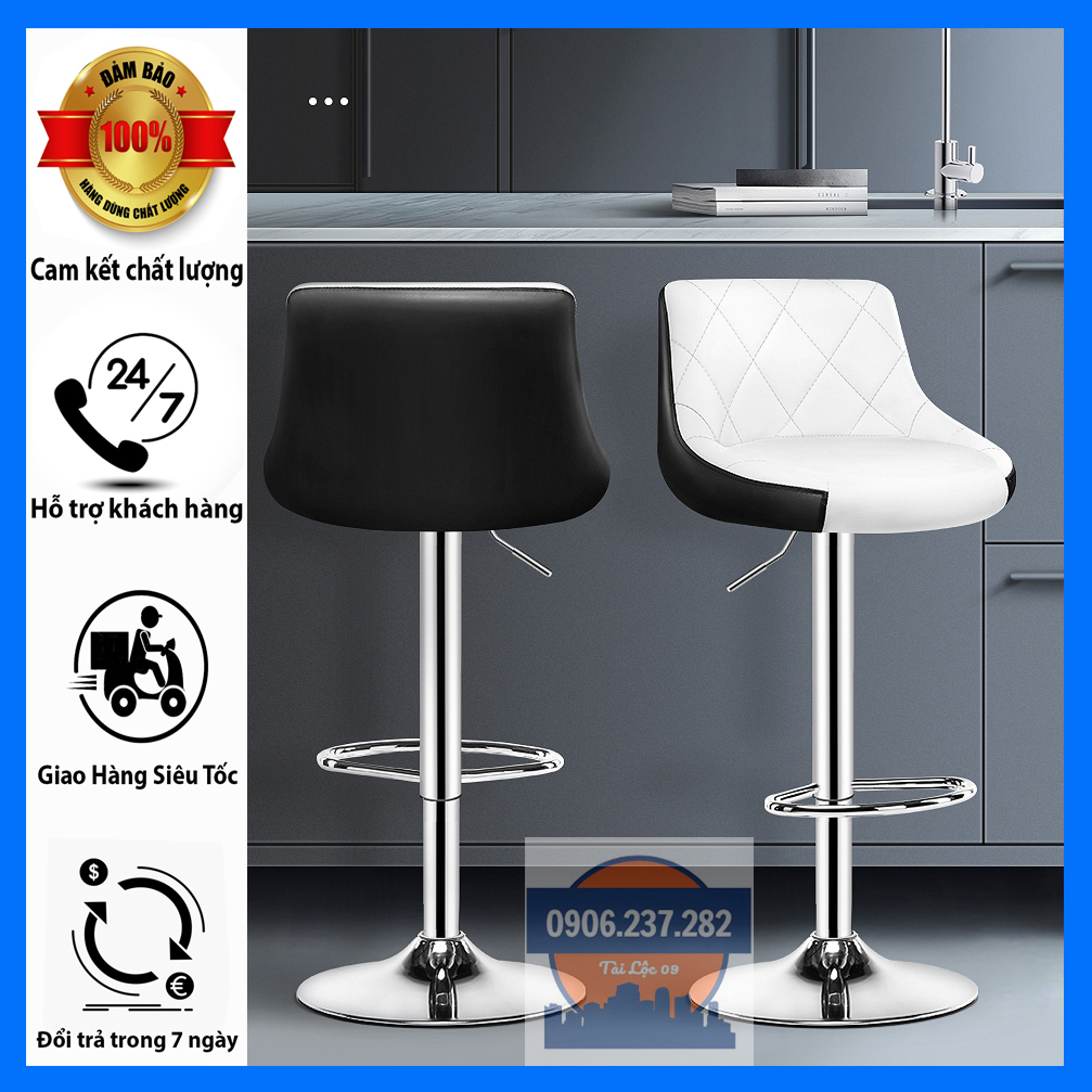 Ghế quầy bar cao cấp phòng cách hiện đại, đệm cao su non cao cấp, ghế xoay điều chỉnh cao thấp, ghế quầy bar, lễ tân, makeup