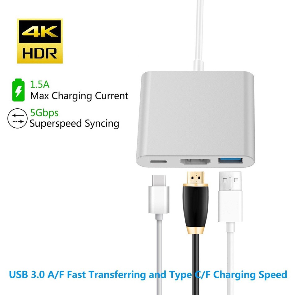 Đầu chuyển đổi Type C USB 3.0 sang HDMI USB-C 4K 3 trong 1