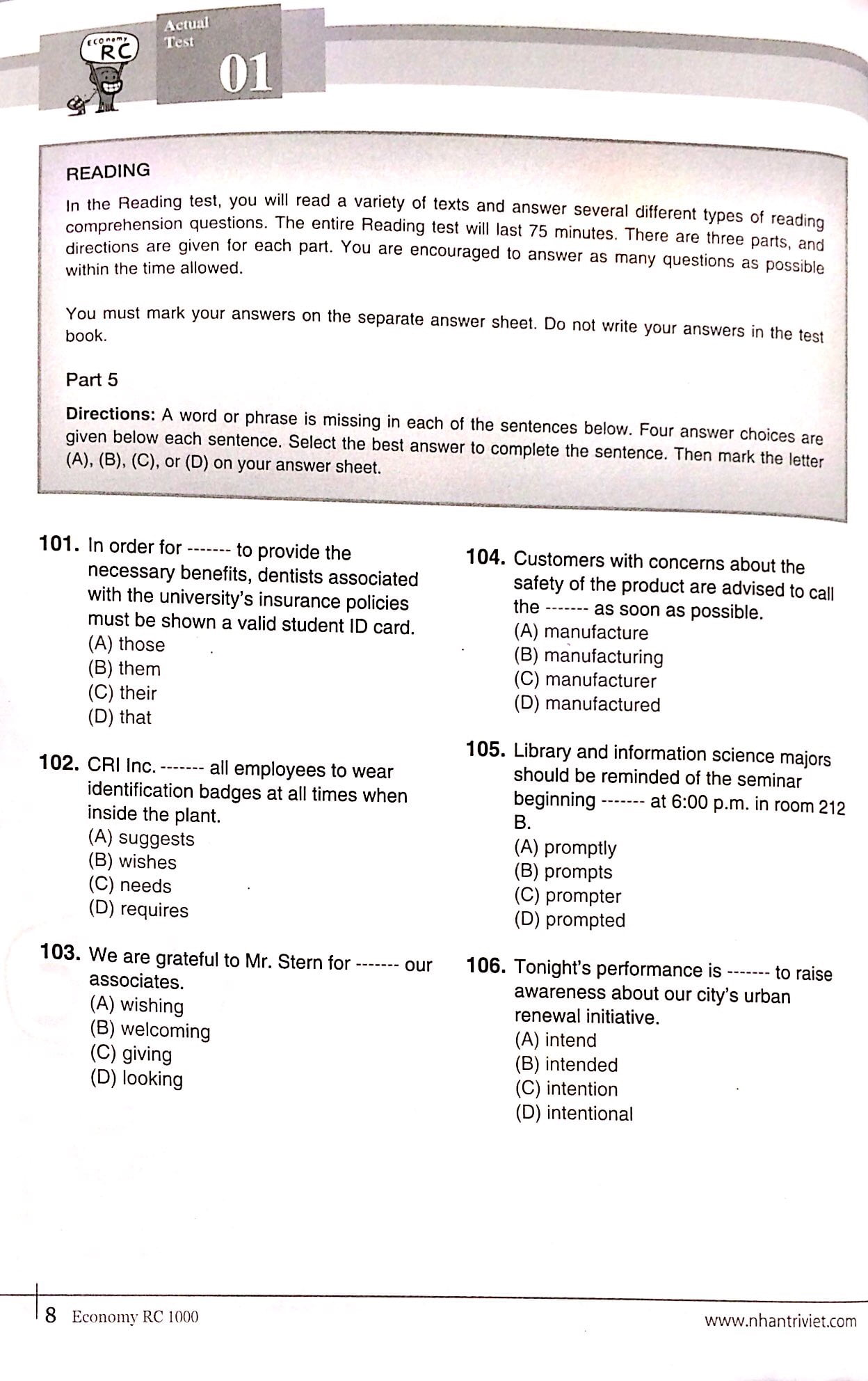 Fahasa - Economy TOEIC RC1000 Vol 2