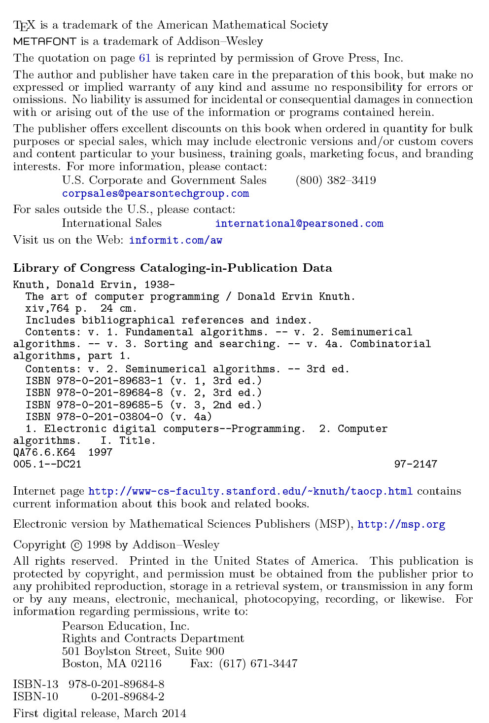 sách The Art of Computer programming Volume 2 Seminumerical algorithms