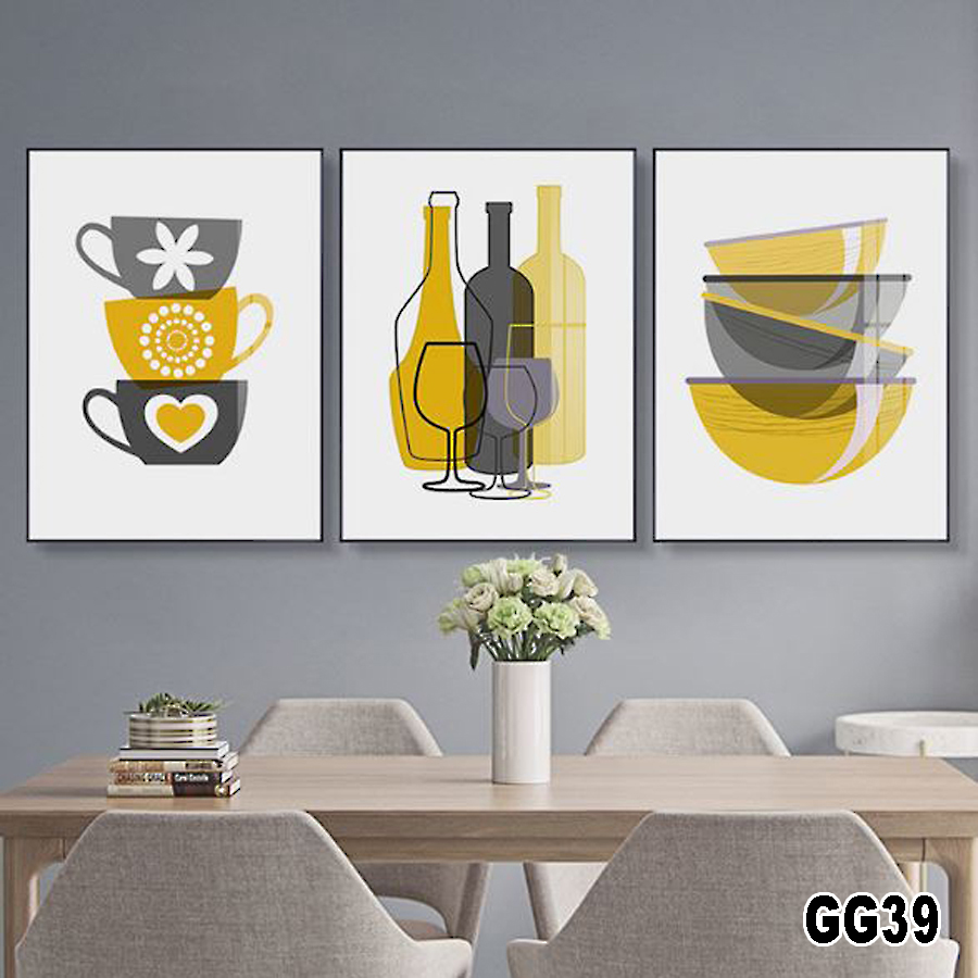 Tranh treo tường 3 bức phong cách hiện đại - Bắc Âu GG10A, tranh trang trí phòng khách, phòng ngủ, phòng ăn, spa, trang trí nhà cửa, tranh decor, tranh hoa