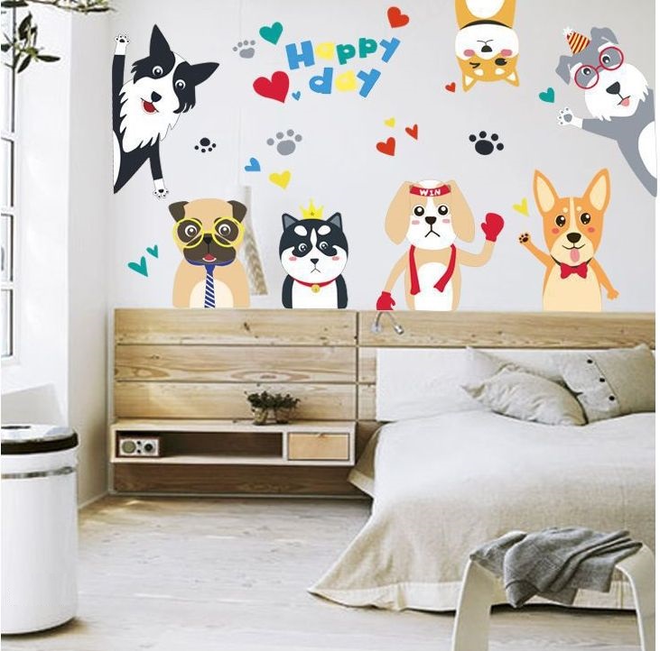 [HCM]Decal dán tường hình các chú chó Happy day