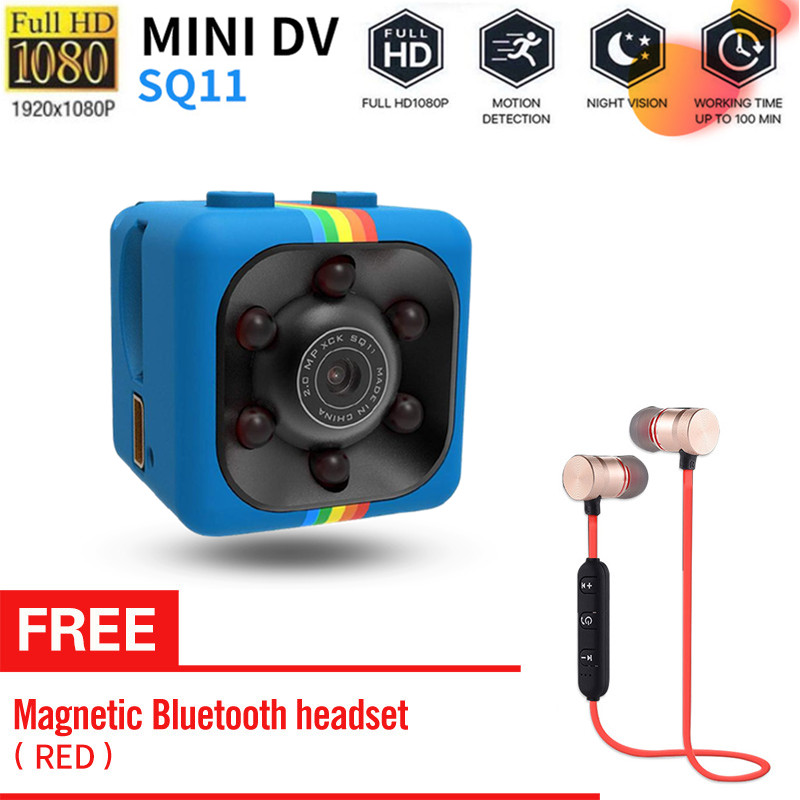 Camera mini SQ11 HD 960P, camera ghi hình cỡ nhỏ cảm biến chuyển động ban đêm, máy quay phim siêu nhỏ DVR DV với tai nghe Bluetooth miễn phí