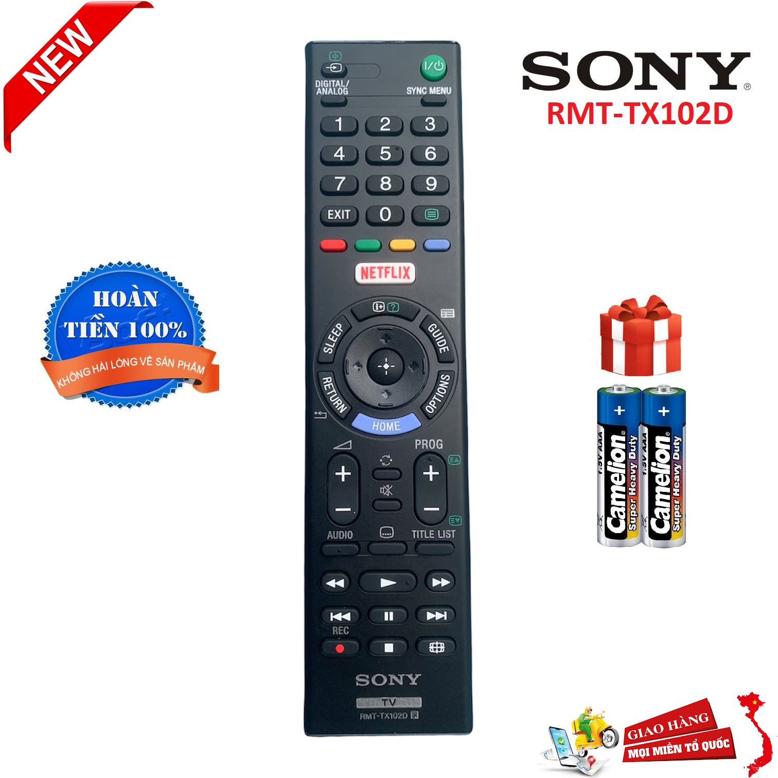 Điều khiển tivi Sony Smart 4k RMT-TX102D thay thế RMT-TX100D & TX201P và dùng tất cả TV Sony Smart 4k Led ULTRA HDTV - Hàng xịn [ BH đổi mới, tặng kèm pin ] Remote bấm từ xa tivi Sony RMT-TX102D Smart 4K Utra HDTV
