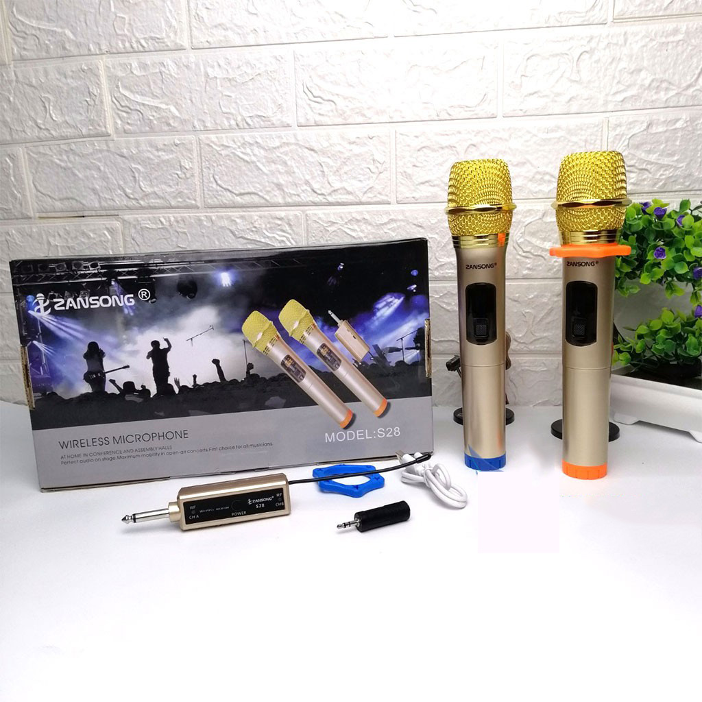 Bộ 2 Micro karaoke không dây cao cấp - Wireless ZANSONG S28 - chống hú khử ồn - mich khong day - mich karaoke - mích hát karaoke không dây - mích karaoke chuyên nghiệp