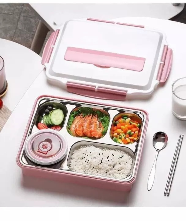 Khay Cơm Inox 5 Ngăn Có Nắp Đậy