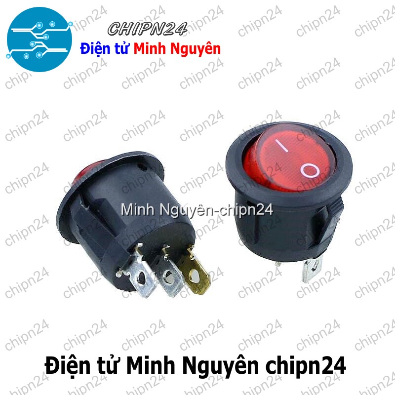 [2 cái] (F98.4) Công tắc Tròn 20MM Có Đèn Đỏ 3 chân 2 vị trí (6A 250VAC KCD1-105) (CTTCD3C) - HH004146