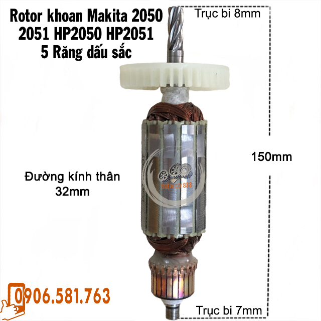 (Hàng DCA) Rotor khoan Makita HP2050 HP2051 DP4010 DP4011 220V - Tặng chổi than