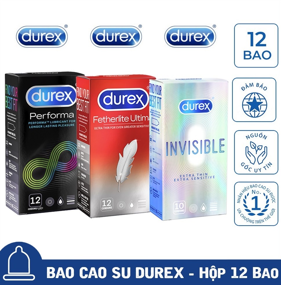 3 Hộp Bao cao su nam nữ Durex Performa kéo dài thời gian + Fetherlite Ultima siêu mỏng + Invisible Extra Thin cực siêu mỏng [Che tên SP 100%]
