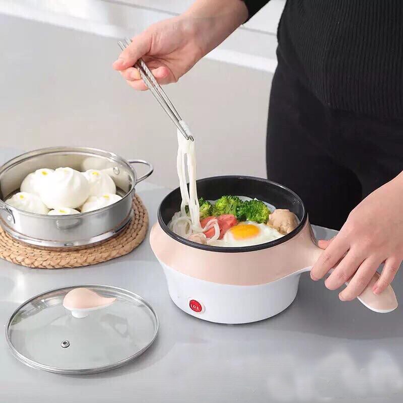 Nồi Điện MiNi 2 Tầng Có Khay Hấp, Có Thể Chiên, Xào, Nấu Cơm, Nấu Lẩu..