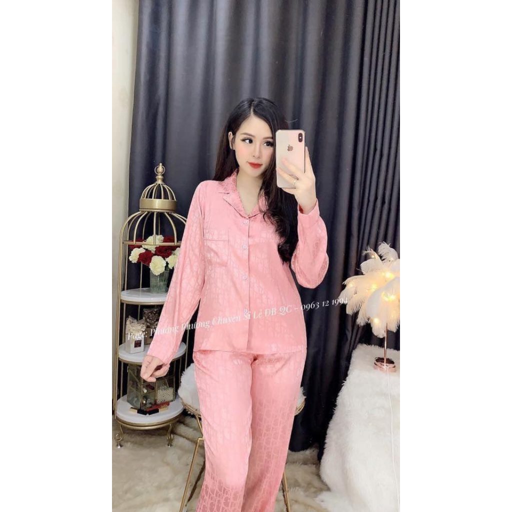 Bộ lụa gấm họa tiết dio dài tay cao cấp